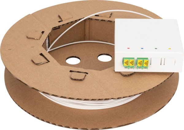 Kit FTTH 4 fibres LC/APC + bobine 20 m Kit FTTH avec OTO blanche 4 ports LC/APC et bobine câble 20 mètres