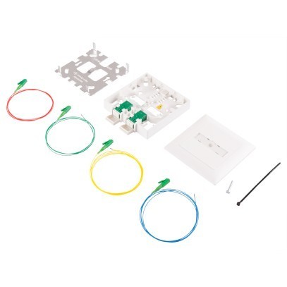 Prise OTO FTTH EDIZIOdue AP 4 fibres LC/APC + 4 pigtails Prise OTO EDIZIOdue apparente 4 fibres LC/APC avec 4 pigtails couleur